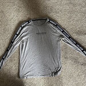 Hollister Grey Long Sleeve Logo Tee with Branded Shoulder Tape